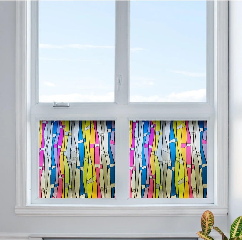 HOME13™ Frosted Glass Window Film Self Adheisve Decoartive Window Privacy Film Heat Control Removable Vinyl Window Sticker for Home Office (16"x50" Inch, Color Wave) - Image 2