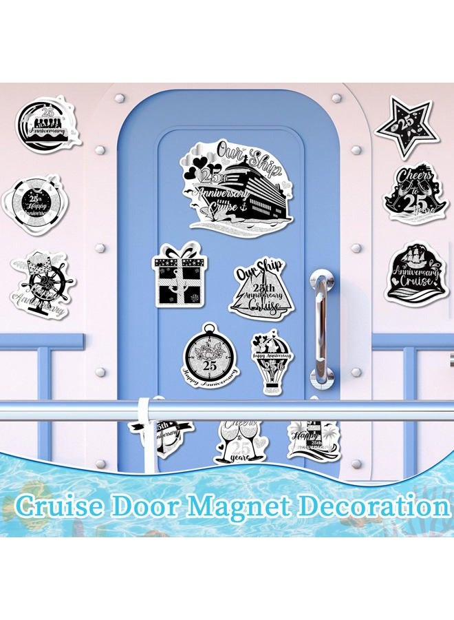 Wxiben 25th Anniversary Cruise Door Magnets - 14PCS Cheers to 25 Years Anniversary Cruise Door Decorations Magnetic Magnet Stickers for Married in 1999 Men Women Wedding Cabin Refrigerator Decor - Image 4