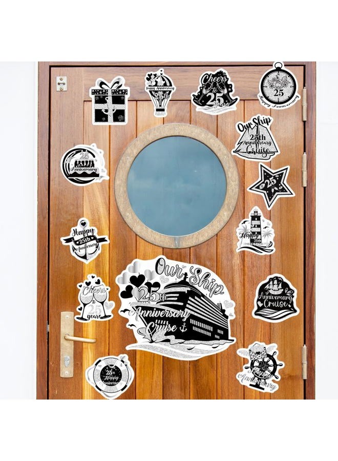 Wxiben 25th Anniversary Cruise Door Magnets - 14PCS Cheers to 25 Years Anniversary Cruise Door Decorations Magnetic Magnet Stickers for Married in 1999 Men Women Wedding Cabin Refrigerator Decor - Image 5