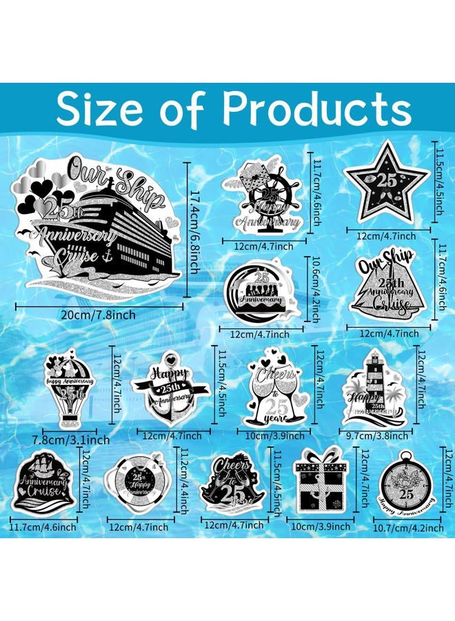 Wxiben 25th Anniversary Cruise Door Magnets - 14PCS Cheers to 25 Years Anniversary Cruise Door Decorations Magnetic Magnet Stickers for Married in 1999 Men Women Wedding Cabin Refrigerator Decor - Image 2