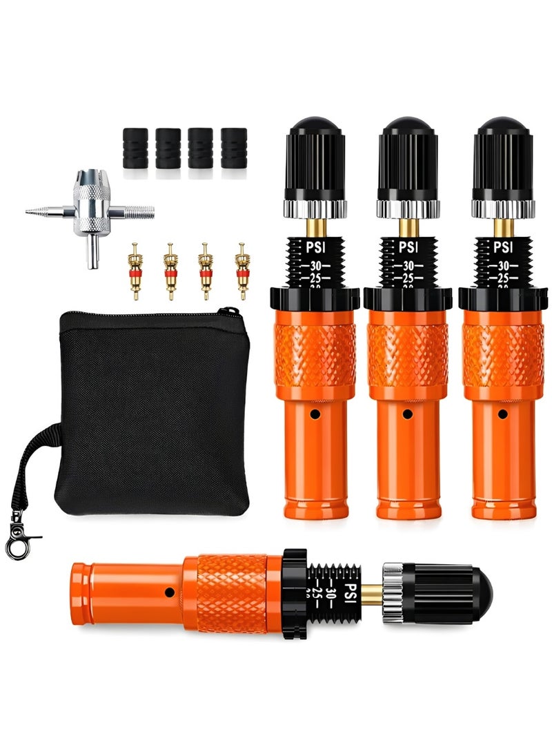 4 Pack Adjustable Auto-Stop Tire Deflator Valves (10–30 PSI) – Screw-On Tyre Air Down Tool with Storage Pouch & Valve Caps for Jeep, Truck, Motorcycle & ATV - Image 1