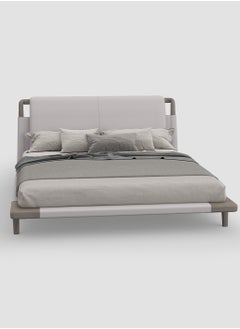 AL HUZAIFA FURNITURE Kingsley King Bed, Upholstered With Bonded Leather, Solid Ash Wood Legs  - Image 1