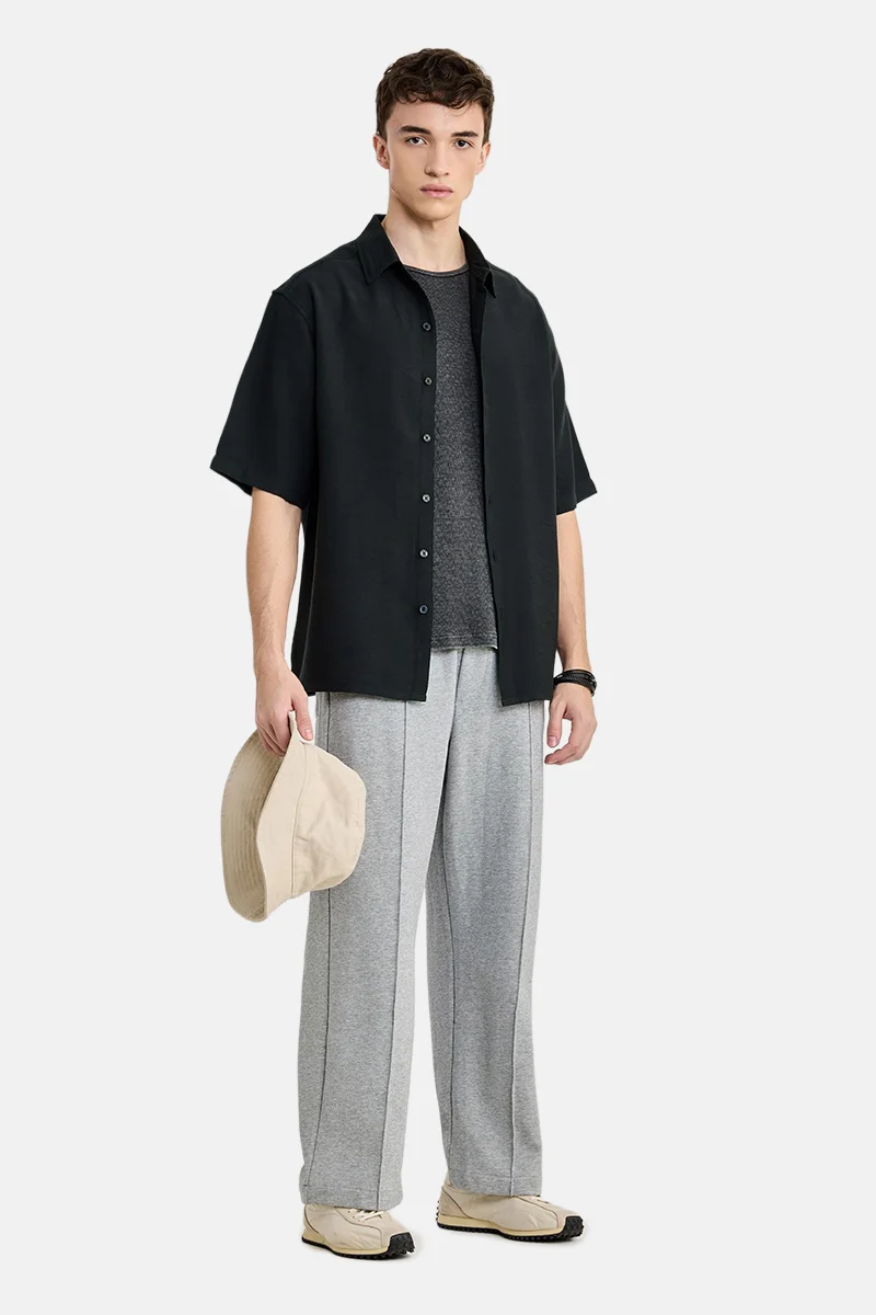 SNITCH Black Textured Half Sleeve Regular Fit Casual Shirt