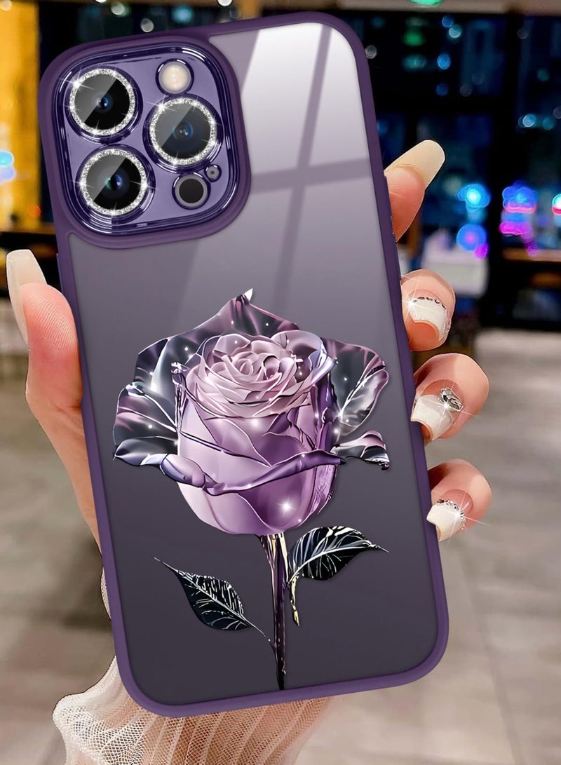 SYOSI for iPhone 14 Pro Max Phone Case, Clear with Floral Pattern Design, Shockproof Protective Cover, with Glitter Camera Lens Protector, for Women Girls - Image 1