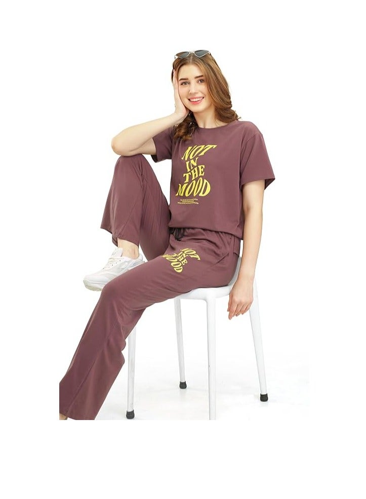 Accessorize Kingdom Women's Cotton Typography Wide Bottom Night Suit Set of Top & Pyjama  - Image 3