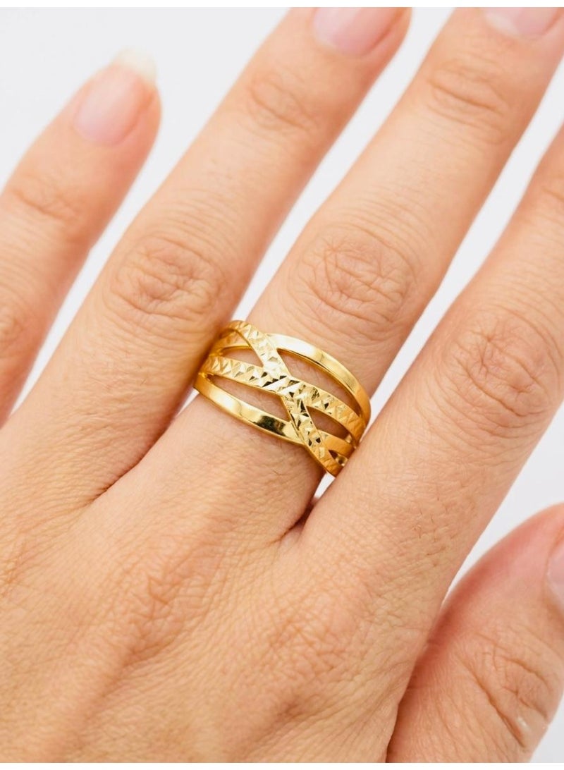 The Intermix Gems 18 Karat 750 Yellow Gold Interwoven Textured Statement Ring - Image 3