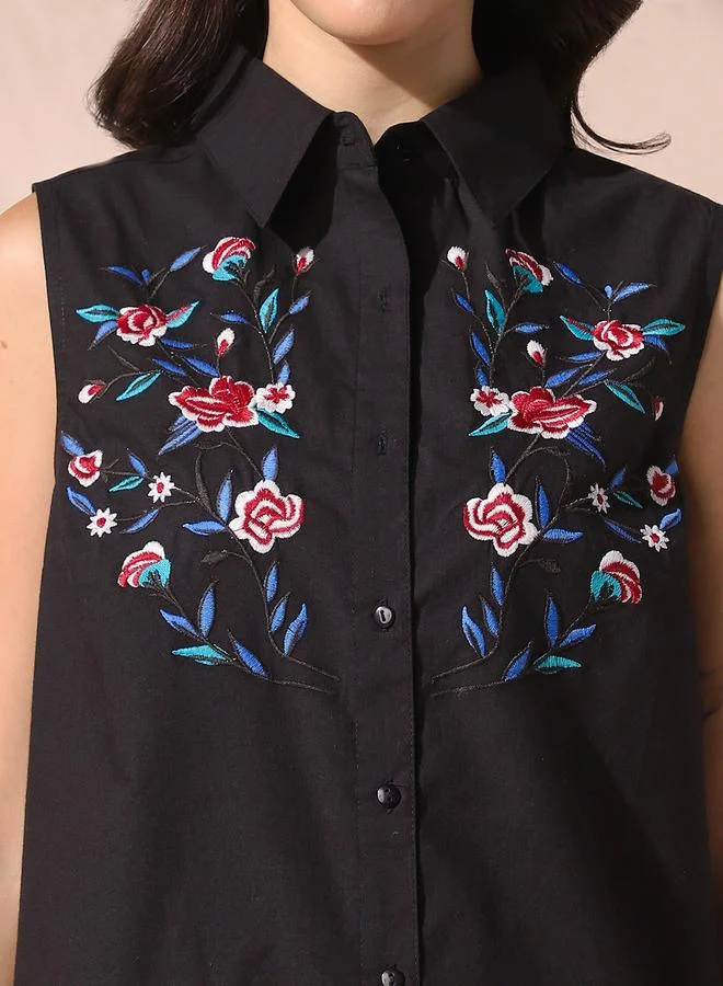 Dennis Lingo  Women'S Black Beauty 100% Cotton Embroidered Knee Length Shirt Regular Fit Dress for Women | Best Price UAE