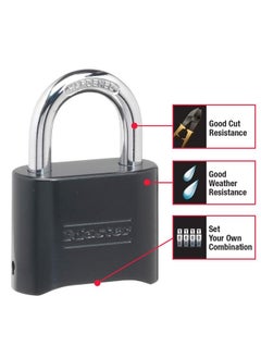 Master Lock Master Lock Black Combination Lock, Customizable Combo Padlock, Indoor and Outdoor Weather Resistant Lock with Resettable Code for Gates, Lockers, 4 Pack, 178EC4 