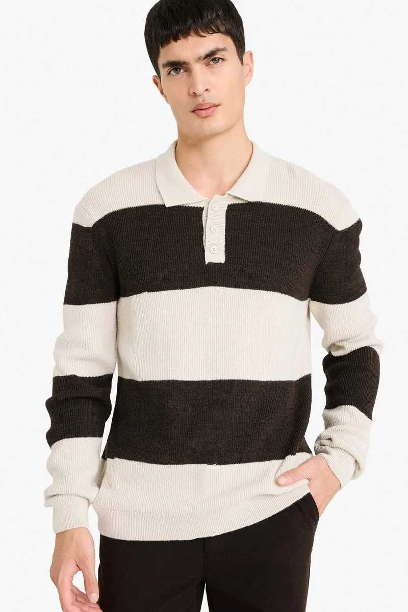 ديفاكتو Standard Fit Polo Collar Knitwear Pullover