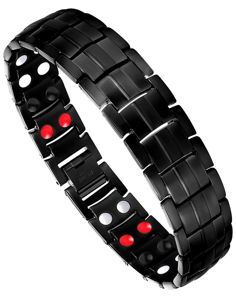 Feraco Mens Magnetic Bracelet Titanium Steel Magnetic Bracelet with Double Row 4 Elements Magnets (Black) - Image 1