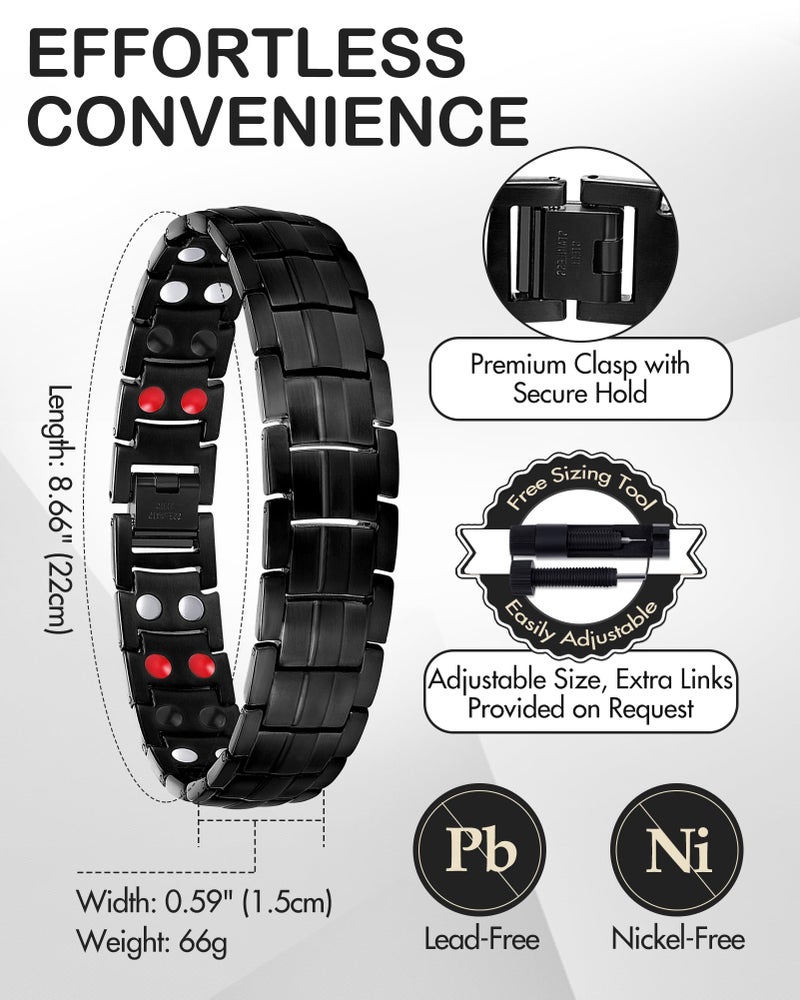 Feraco Mens Magnetic Bracelet Titanium Steel Magnetic Bracelet with Double Row 4 Elements Magnets (Black) - Image 5