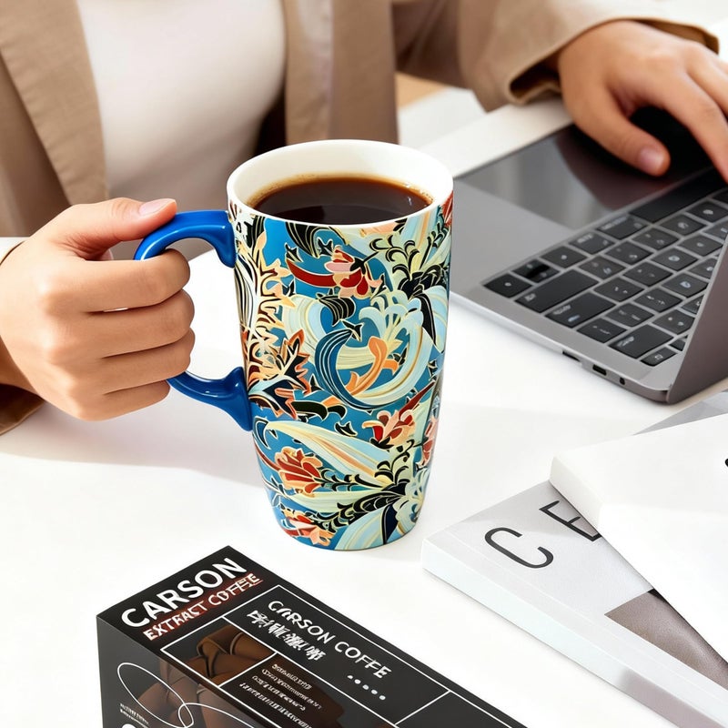 Topadorn 17oz Ceramic Travel Coffee Mug with Sealed Lid Tea Cup with Color Box, Microwave & Dishwasher Safe, Unique Coffee Mug for Latte & Hot Chocolate, Aqua - Image 2