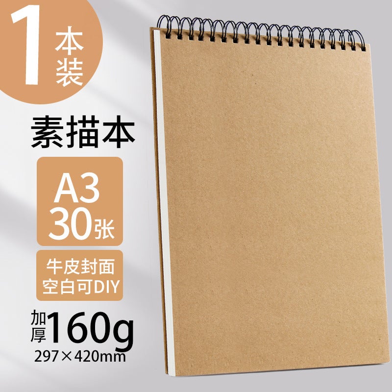 A3 Sketch Book Hard Shell Coil Sketch Book Thickened Vertical Flip Drawing Book Blank Drawing Book For Art Students Special Hand-Painted Book - Image 1