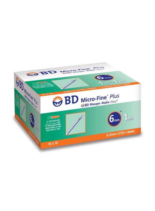 حقنة الأنسولين BD Micro-Fine Plus U100، سعة 1 مل، مقاس 31G × 6 مم، صندوق من 100