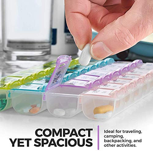 MEDca Pill Organizers - (2 Pack) Large Pill Organizer with Weekly and Daily 4-Times-A-Day Compartments for Morning, Noon, Evening, Night - BPA-Free, Portable and Travel Friendly Pill Boxes Case - Image 3