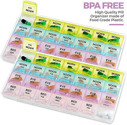 MEDca Pill Organizers - (2 Pack) Large Pill Organizer with Weekly and Daily 4-Times-A-Day Compartments for Morning, Noon, Evening, Night - BPA-Free, Portable and Travel Friendly Pill Boxes Case - Image 2
