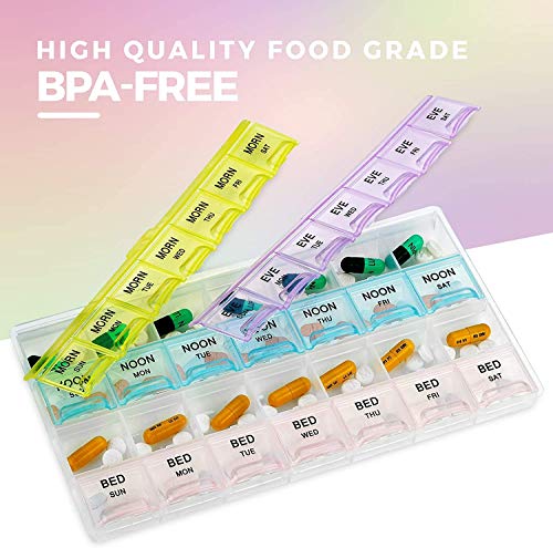 MEDca Pill Organizers - (2 Pack) Large Pill Organizer with Weekly and Daily 4-Times-A-Day Compartments for Morning, Noon, Evening, Night - BPA-Free, Portable and Travel Friendly Pill Boxes Case - Image 5