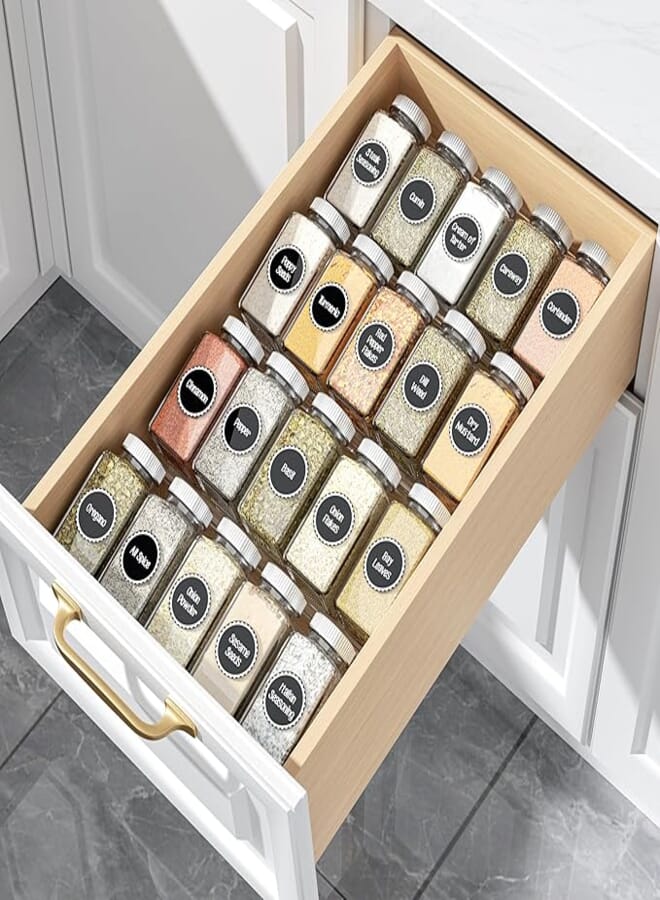 MIUKAA Clear Acrylic Spice Drawer Organizer, 4 Tier- 1 Set Seasoning Jars Drawers Insert, Kitchen Spice Rack Tray for Drawer/Countertop (Jars not included)