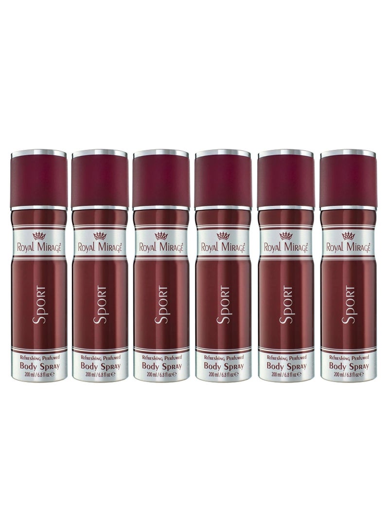 ROYAL MIRAGE Pack of 6 Sport Refreshing Perfumed Body Spray 200ml - Image 1