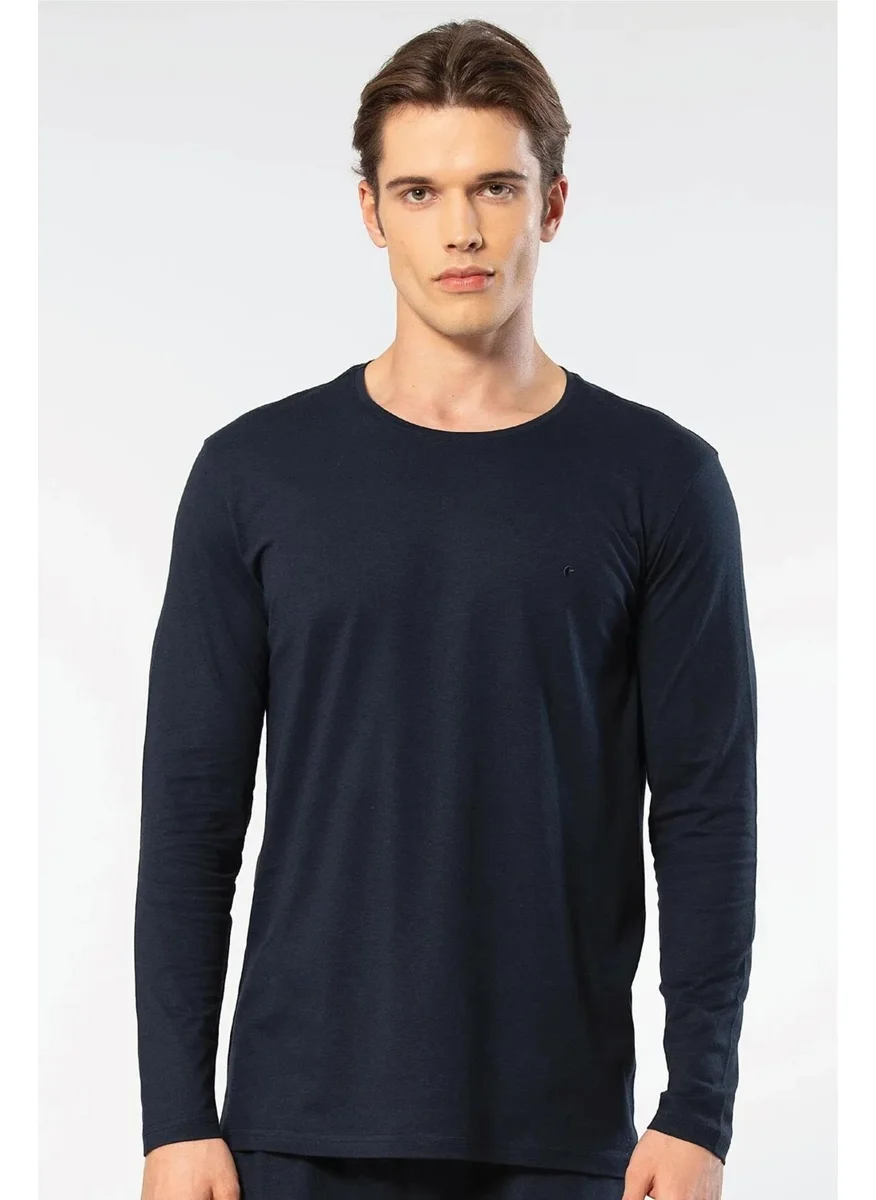 cacharel Men's 50% Modal, 50% Cotton Crew Neck Long Sleeve T-Shirt