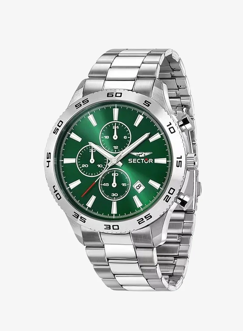 Sector 270 Collection Men's Chronograph Analog Watch - Green Sunray Dial, 45mm Stainless Steel Case, Silver Stainless Steel Bracelet, Quartz - R3273778012