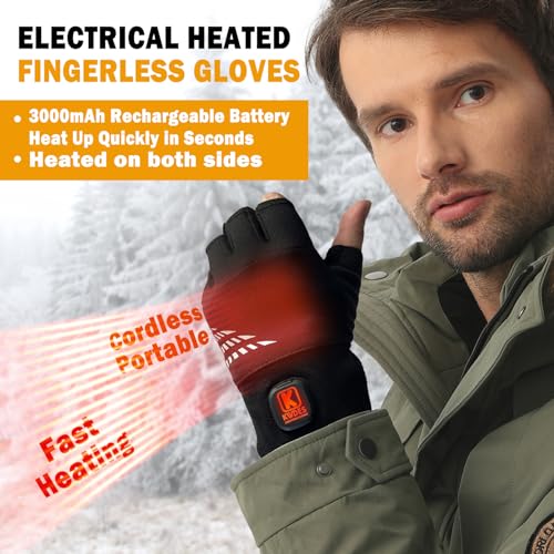 Kivdes Heated Gloves Fingerless for Women Man Rechargeable Electric Touchscreen Wearable Cold Winter Work Arthritis Pain Relief Hand Warmers Hot Compress Reusable (L) - Image 2