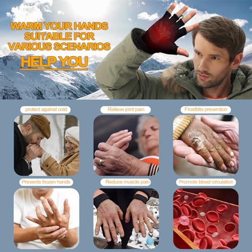 Kivdes Heated Gloves Fingerless for Women Man Rechargeable Electric Touchscreen Wearable Cold Winter Work Arthritis Pain Relief Hand Warmers Hot Compress Reusable (L) - Image 3