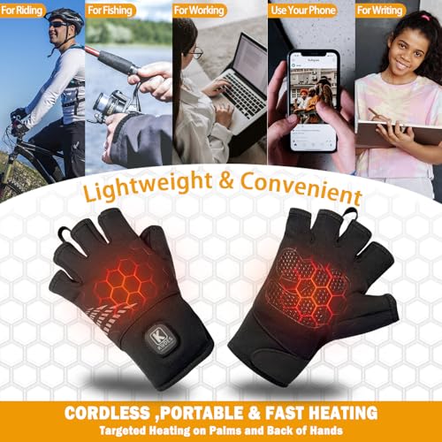 Kivdes Heated Gloves Fingerless for Women Man Rechargeable Electric Touchscreen Wearable Cold Winter Work Arthritis Pain Relief Hand Warmers Hot Compress Reusable (L) - Image 4