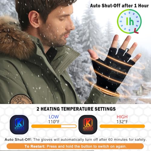 Kivdes Heated Gloves Fingerless for Women Man Rechargeable Electric Touchscreen Wearable Cold Winter Work Arthritis Pain Relief Hand Warmers Hot Compress Reusable (L) - Image 5