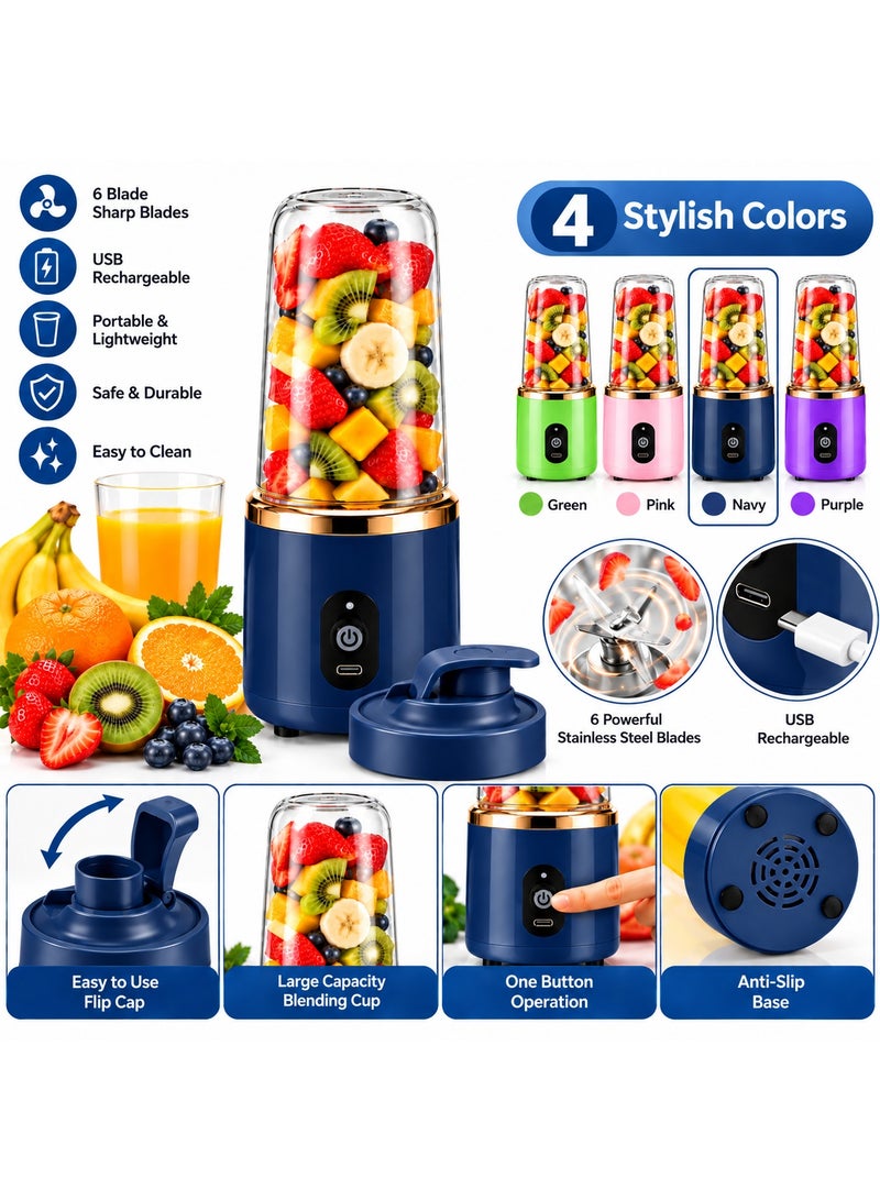 400ml Portable USB Rechargeable Blender with 6 Stainless Steel Blades, Personal Fruit Juicer Smoothie Maker - Image 3