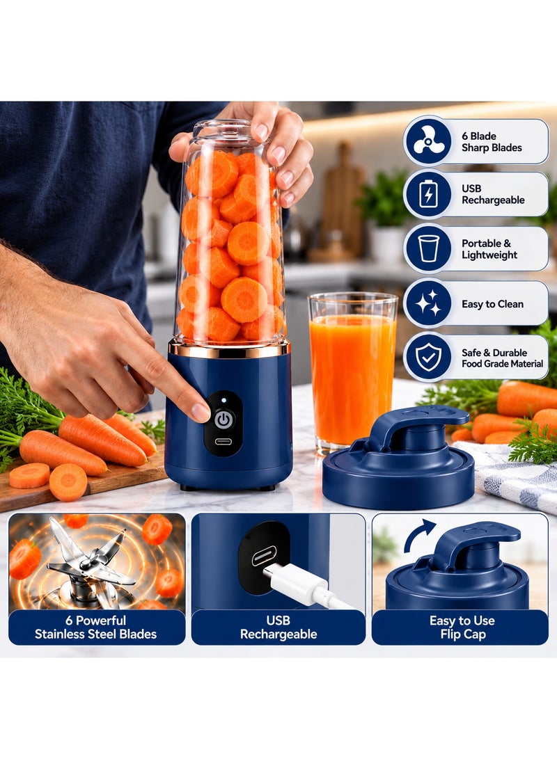 400ml Portable USB Rechargeable Blender with 6 Stainless Steel Blades, Personal Fruit Juicer Smoothie Maker - Image 4