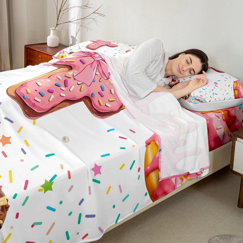 Erosebridal Kids Girls Pink Bow Sheet Set Twin Size Monogrammed Sheets Personalized Initial T Bed Sheets Set Colorful White Donut Sweet Candy Bedding Sets Ultra Soft Modern Fashion Bed Set - Image 4