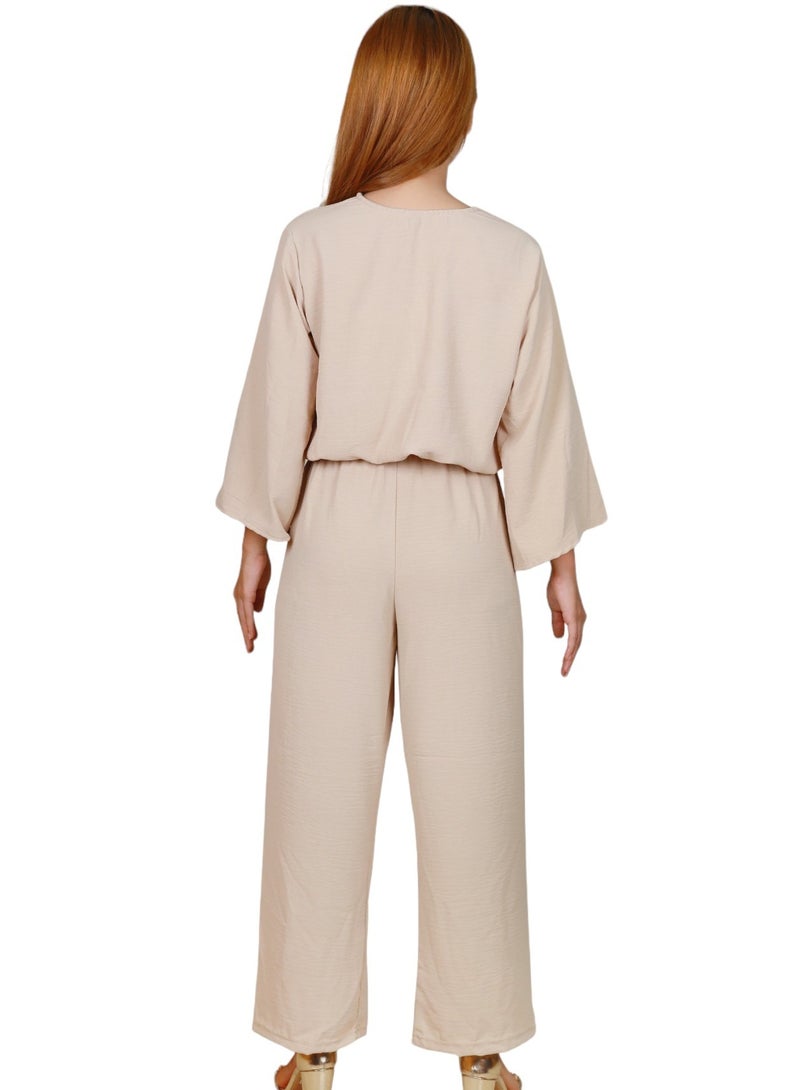 Veronica Elegant Comfortable 2-Piece Co-ord Set -Beige  - Image 2