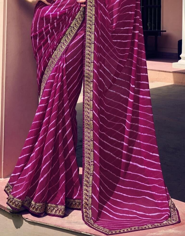 Shiv Textiles Women's Georgette Leheriya & Lace Border Saree(SAT-532S-PURPLE) - Image 2