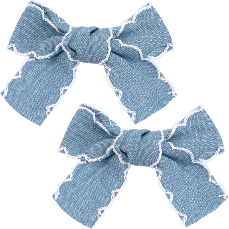 Winsyison 2pcs Bow Denim Hair Clips for Women Vintage Bow Barrettes with Lace Edges NonSlip Denim Bowknots Hairpin Accessories for Thick Thin Fine Curly Straight Long Hair Light Blue - Image 3