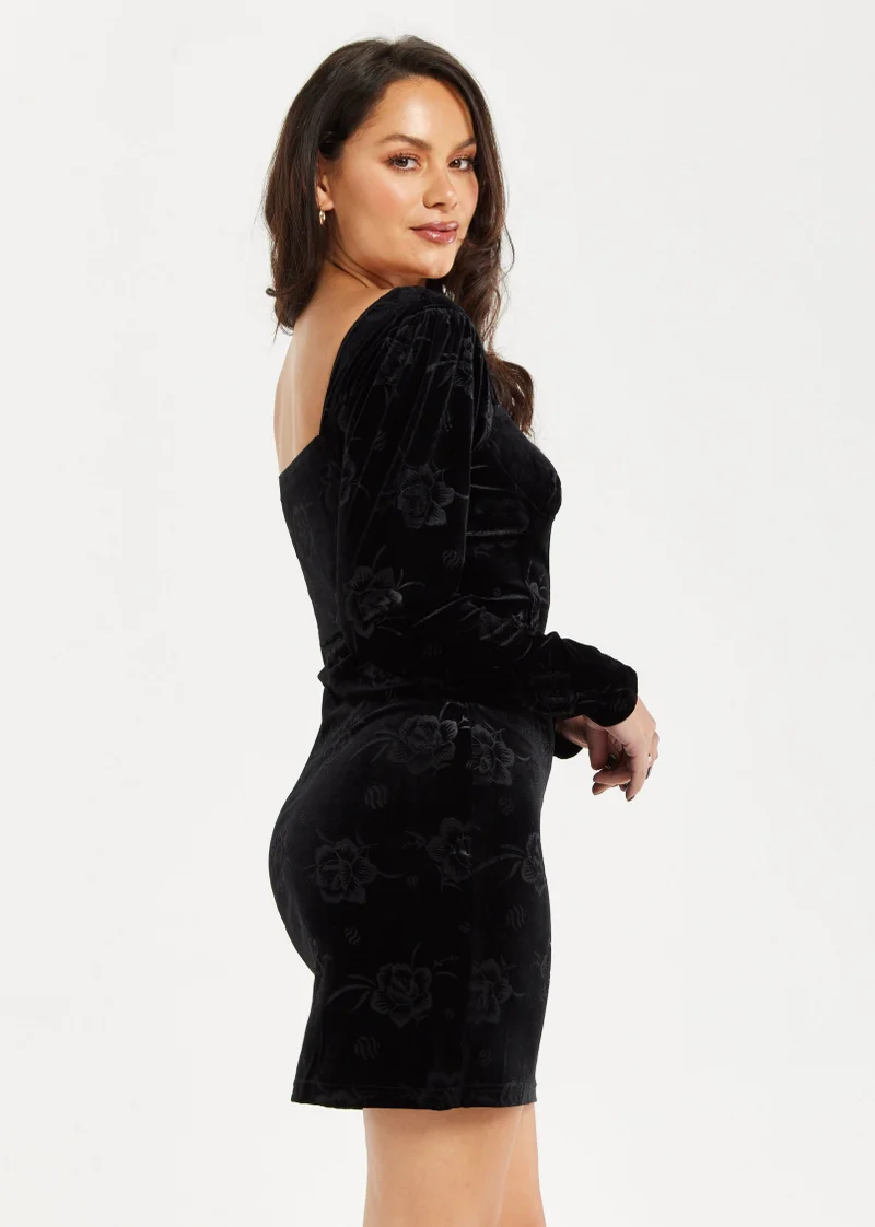 Liquorish  Corset Mini Black Velvet Dress for Women | Best Price UAE