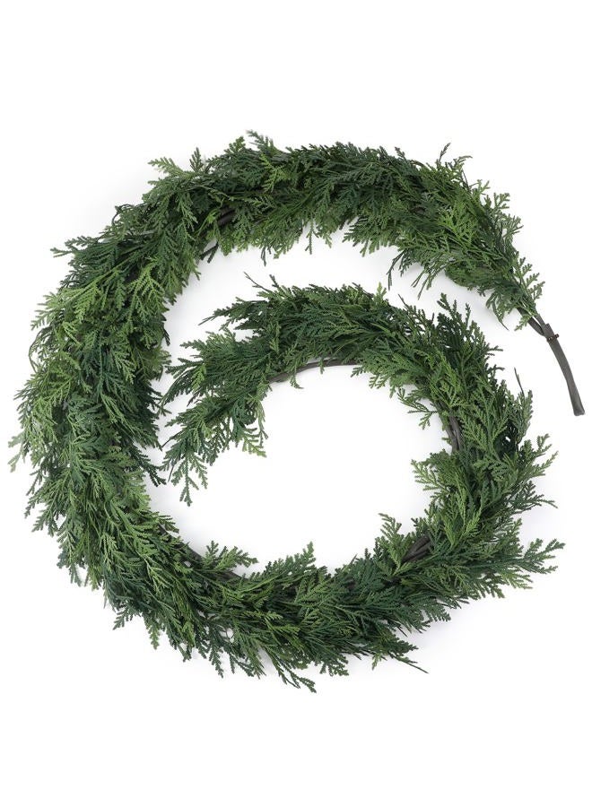Jutom 1 Pcs 9 ft Christmas Cedar Garland Greenery Realistic Cedar Pine Needles Garland Artificial Decoration for Table, Mantel, Wall, Home Winter Holiday Party Decor - Image 1