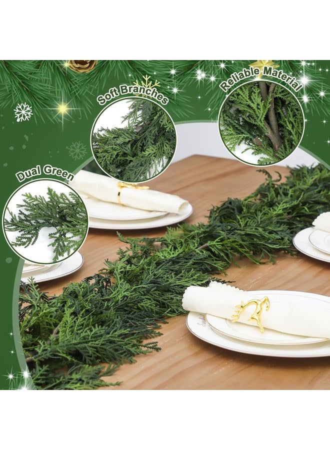 Jutom 1 Pcs 9 ft Christmas Cedar Garland Greenery Realistic Cedar Pine Needles Garland Artificial Decoration for Table, Mantel, Wall, Home Winter Holiday Party Decor - Image 2