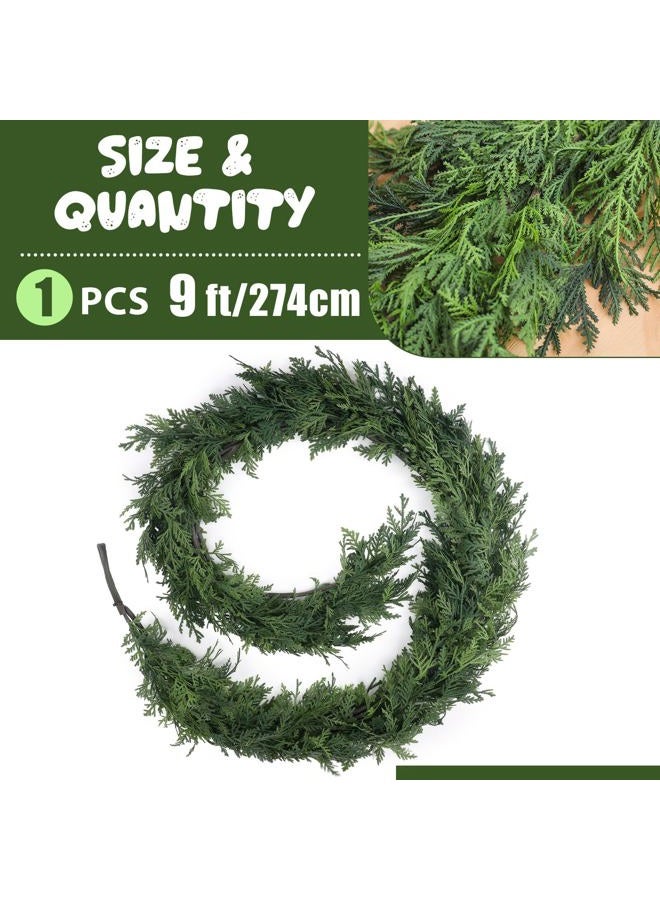 Jutom 1 Pcs 9 ft Christmas Cedar Garland Greenery Realistic Cedar Pine Needles Garland Artificial Decoration for Table, Mantel, Wall, Home Winter Holiday Party Decor - Image 3