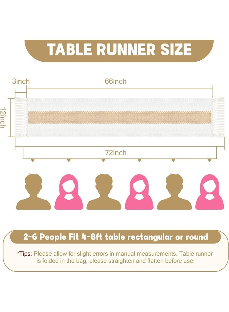 TRASSLE Bohemian Crochet Polyester Table Runner, with Tassel, Farmhouse Country Coffee Table Table Runner, Creamy and Brown Tablecloth, Suitable for Dining & Bedroom and Home Decoration - Image 2