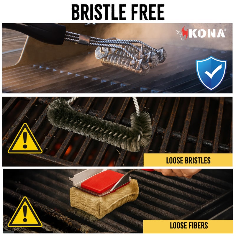 Kona Safe/Clean Grill Brush - Bristle Free BBQ Grill Brush for Outdoor Grill- 100% Rust Resistant Stainless Steel Barbecue Grill Cleaner - Safe for Porcelain, Ceramic, Steel, Cast Iron, Grilling Gift - Image 4