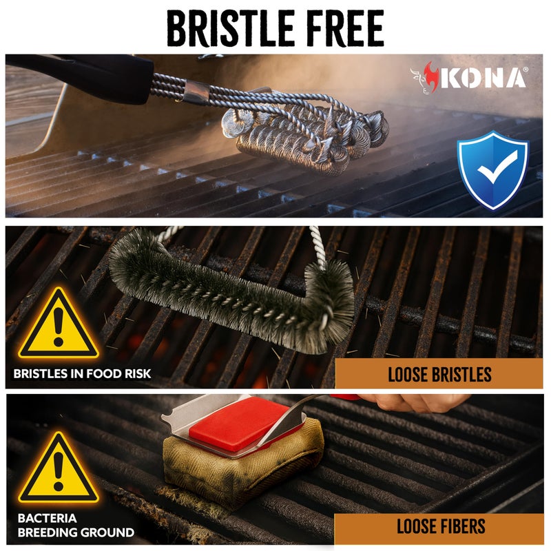 Kona Safe/Clean Grill Brush - Bristle Free BBQ Grill Brush for Outdoor Grill- 100% Rust Resistant Stainless Steel Barbecue Grill Cleaner - Safe for Porcelain, Ceramic, Steel, Cast Iron, Grilling Gift - Image 2