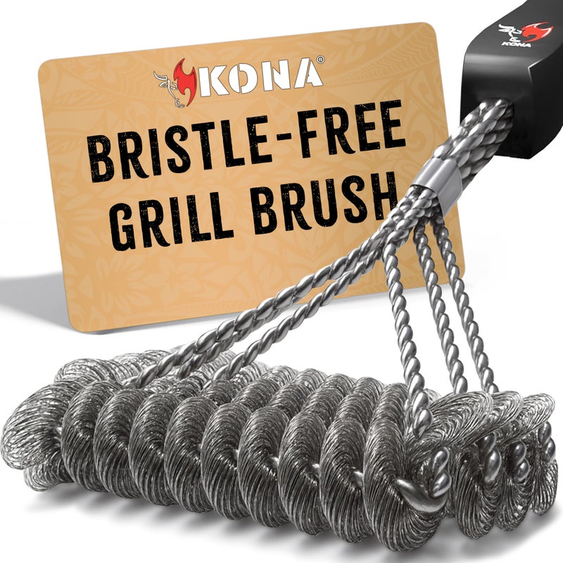 Kona Safe/Clean Grill Brush - Bristle Free BBQ Grill Brush for Outdoor Grill- 100% Rust Resistant Stainless Steel Barbecue Grill Cleaner - Safe for Porcelain, Ceramic, Steel, Cast Iron, Grilling Gift - Image 1