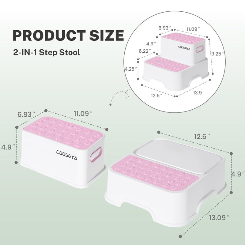 COOSEYA 2 Step Stools for Kids,Toddler Step Stool for Bathroom Sink,No-Slip Double up Stepping for Toddlers Bathroom, Multifunctional Toilet Potty Stool for Kids,Toilet Potty Training(2 Packs)ï¼ˆPinkï¼‰ - Image 4