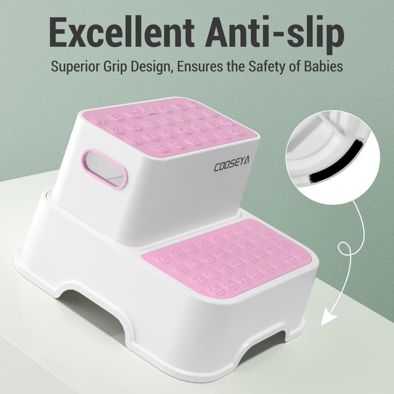 COOSEYA 2 Step Stools for Kids,Toddler Step Stool for Bathroom Sink,No-Slip Double up Stepping for Toddlers Bathroom, Multifunctional Toilet Potty Stool for Kids,Toilet Potty Training(2 Packs)ï¼ˆPinkï¼‰ - Image 3