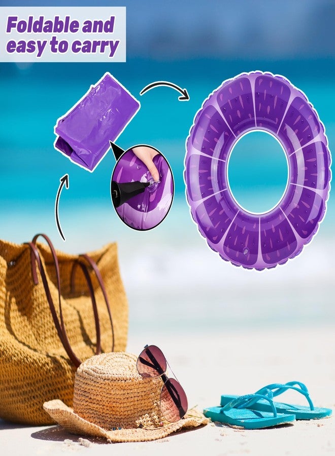 Elcoho 6-Pack Fruit-Themed Swim Rings with Orange/Grape/Lemon Designs Inflatable Pool Floats for Summer Outdoor Beach Party - Image 4