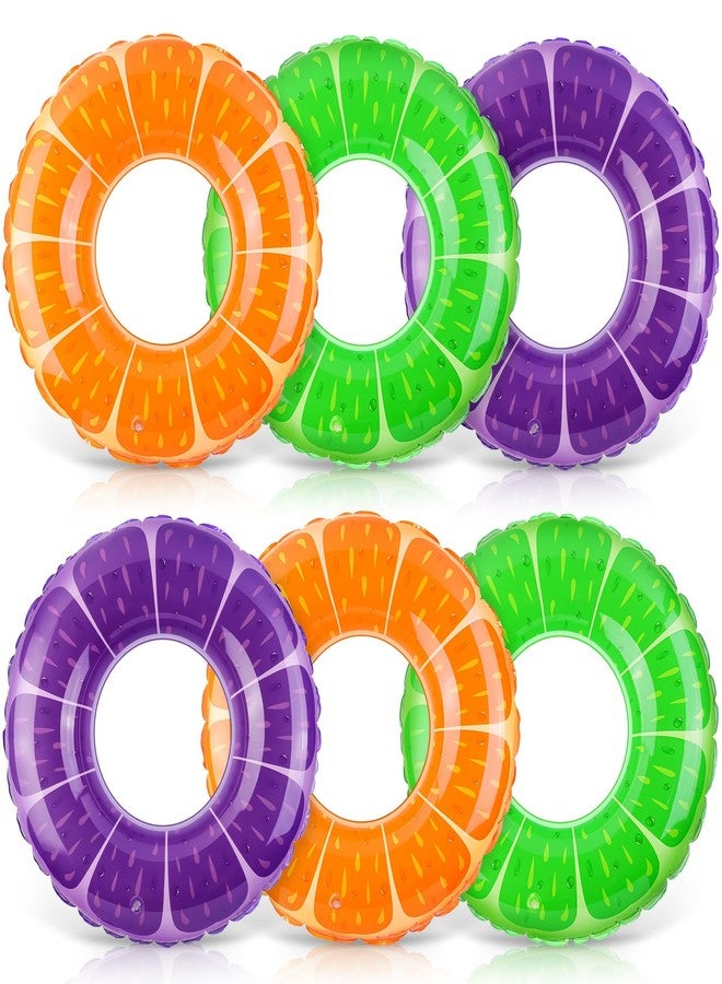 Elcoho 6-Pack Fruit-Themed Swim Rings with Orange/Grape/Lemon Designs Inflatable Pool Floats for Summer Outdoor Beach Party - Image 1