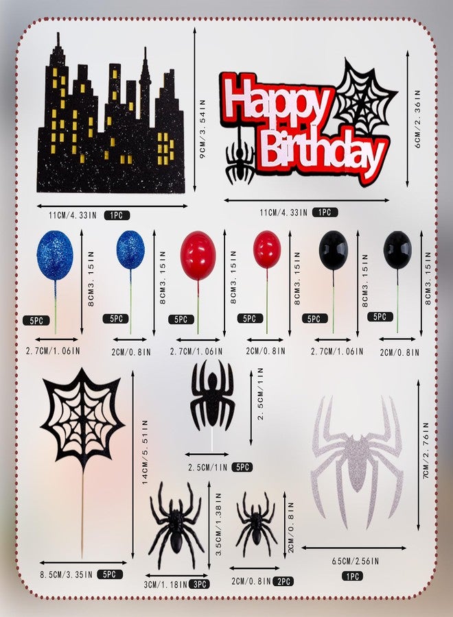 Morofme 48pcs Spider Cake Decorations Spiders Theme Cake Topper Spider Web Cupcake Decor Spiders Building Toothpick Red Black Blue Balls Cupcake Decoration for Boys Men Birthday Party Supplies - Image 2