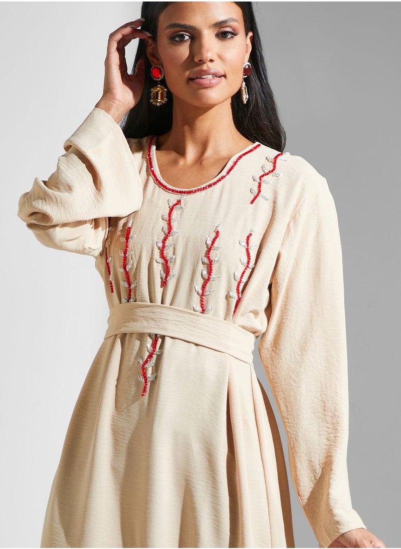 hayas closet - Embellished Belted Jalabiya - Image 1
