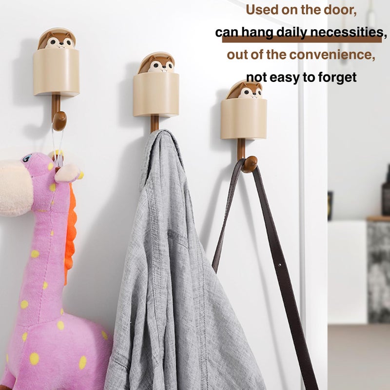 GCFTIFF 2 Pcs Creative Squirrel Cute Pet Key Holder Wall Mount, Keychain Command Hooks,siding Hooks,Hook for Coat, Scarf, Hat, Towel, Bag, Utility Hook for Wall Hanging Decorations (Coffee&Gray) - Image 2